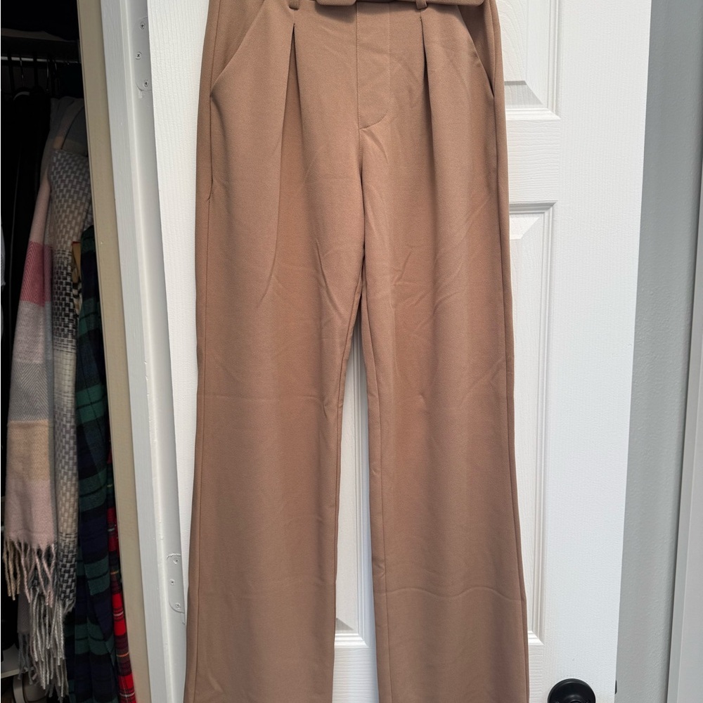 Fashion Nova Tan Flare Belted Pants